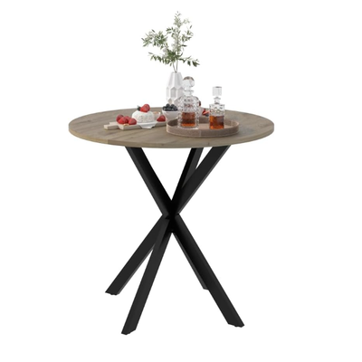 31.5 Inch Round Dining Table, Small Circle Kitchen Table with Metal Black Legs for 2-4 People,Modern Dining Room Table, Brown